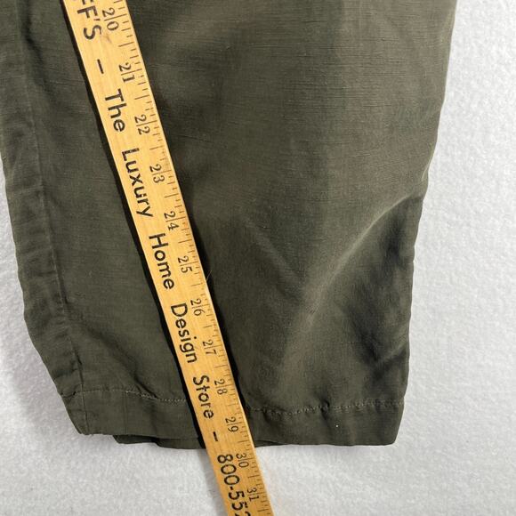 EILEEN FISHER Dress Pants L Linen Silk Canvas Pleated Straight Trouser Green - Picture 12 of 14